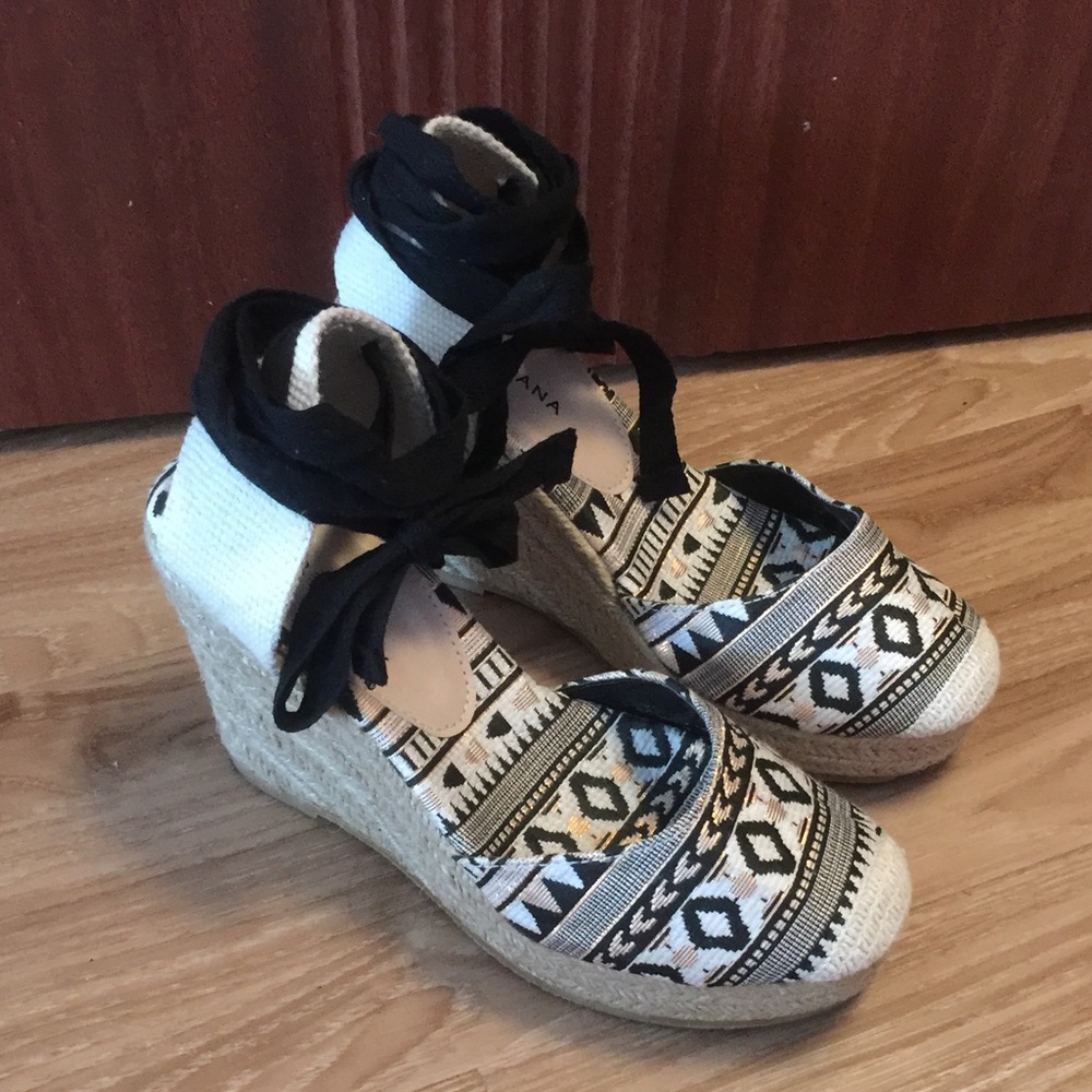 Wrap around (ankle tie) wedge espadrilles